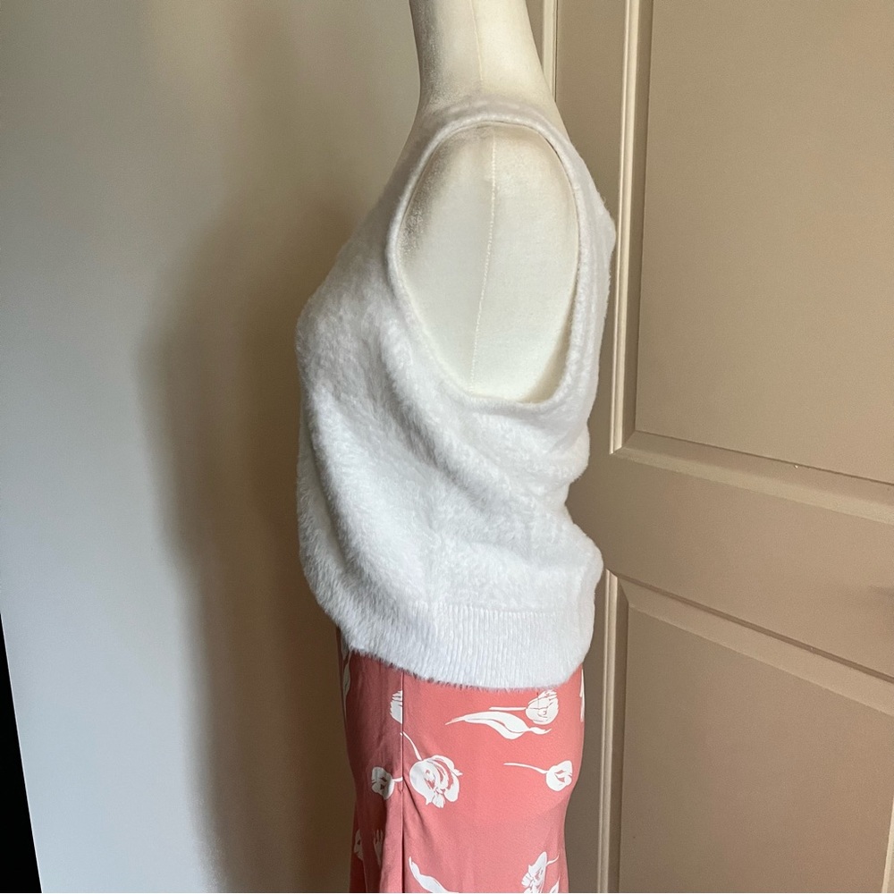 Pink floral skirt medium white flower skirt mid length - Picture 3 of 7